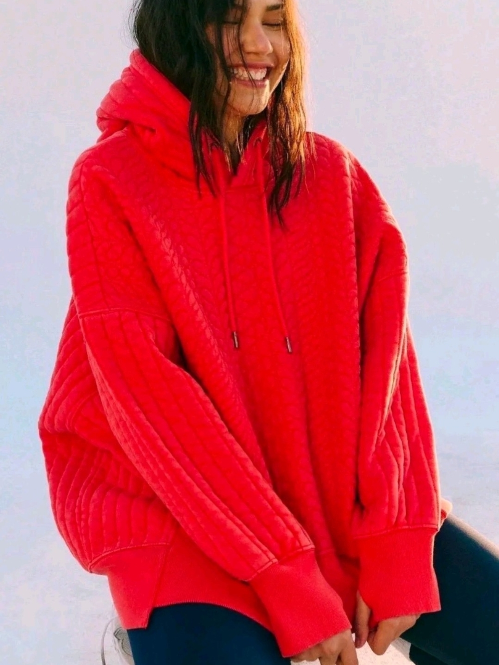 FP Movement by Free People Quilted Oversized Hoodie in Red - Picture 3 of 8